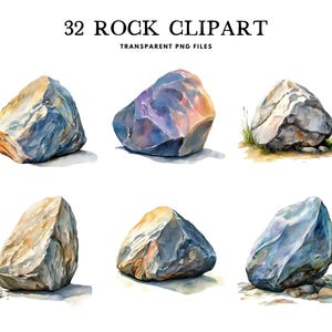 Imágenes prediseñadas de roca en acuarela, paquete de imágenes prediseñadas de roca, imágenes prediseñadas de piedra, ilustración, diseño, uso comercial gratuito, descarga digital instantánea