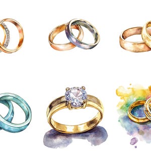 Watercolor Wedding Ring Clipart, Png Bundle, Jewelry Clip Art ...