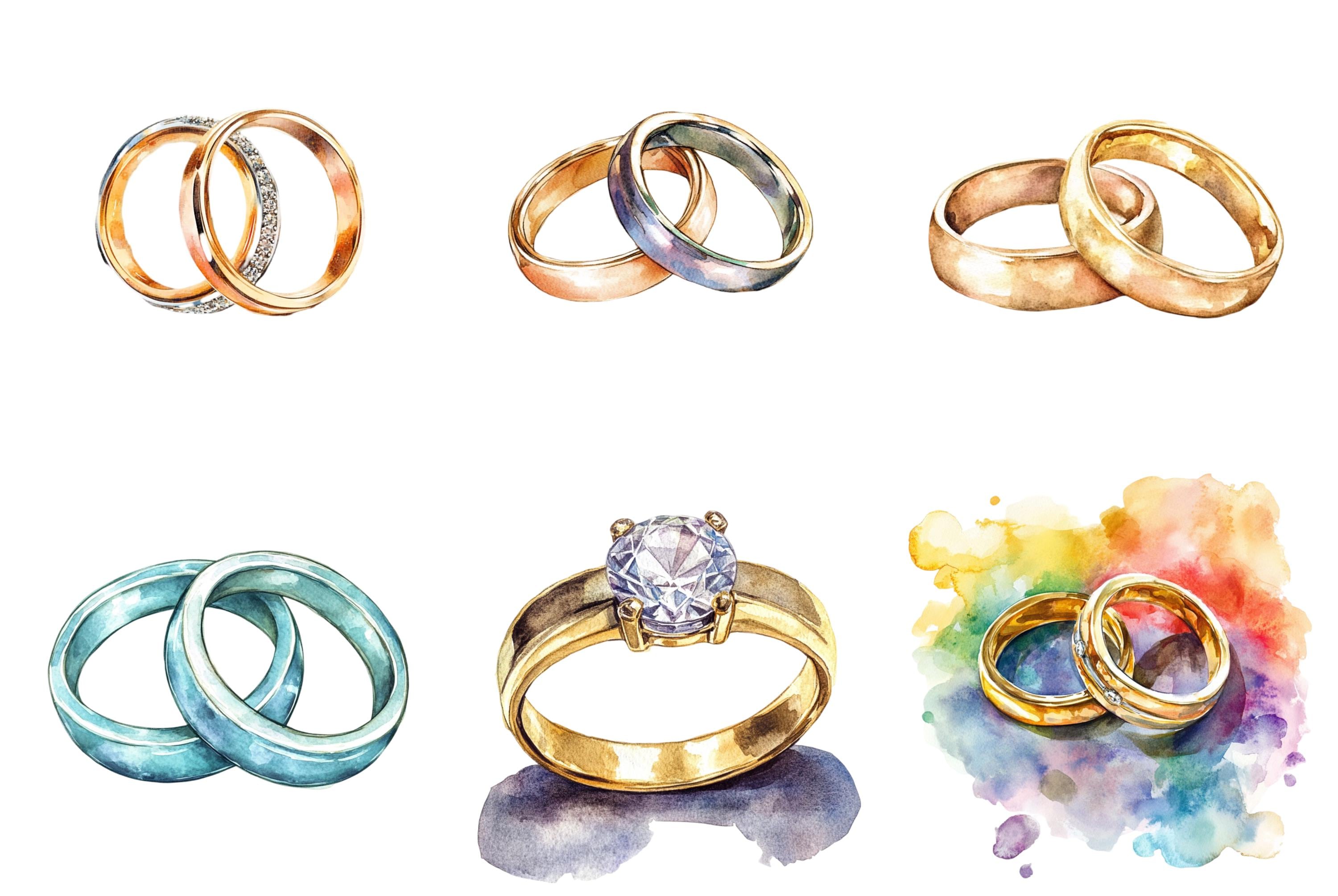 Watercolor Wedding Ring Clipart, Png Bundle, Jewelry Clip Art ...