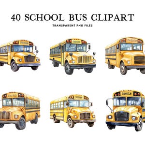 Watercolor School Bus Clipart, Png Bundle, Clip Art, Illustration, Design, Free Commercial Use, Instant Digital Download