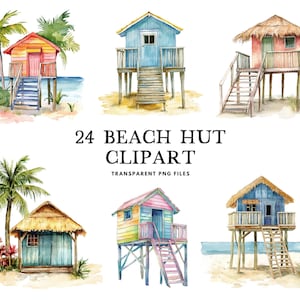 Watercolor Beach Hut Clipart Bundle, Beach Hut Png, Summer Beach House Illustration Clip Art, Commercial Use, Instant Digital Download