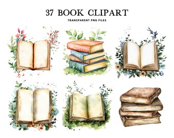 Watercolor Book Clipart, Book Png Bundle, Library Clip Art, Reading Illustration, Reader Design, Book Lover, Commercial Use Digital Download