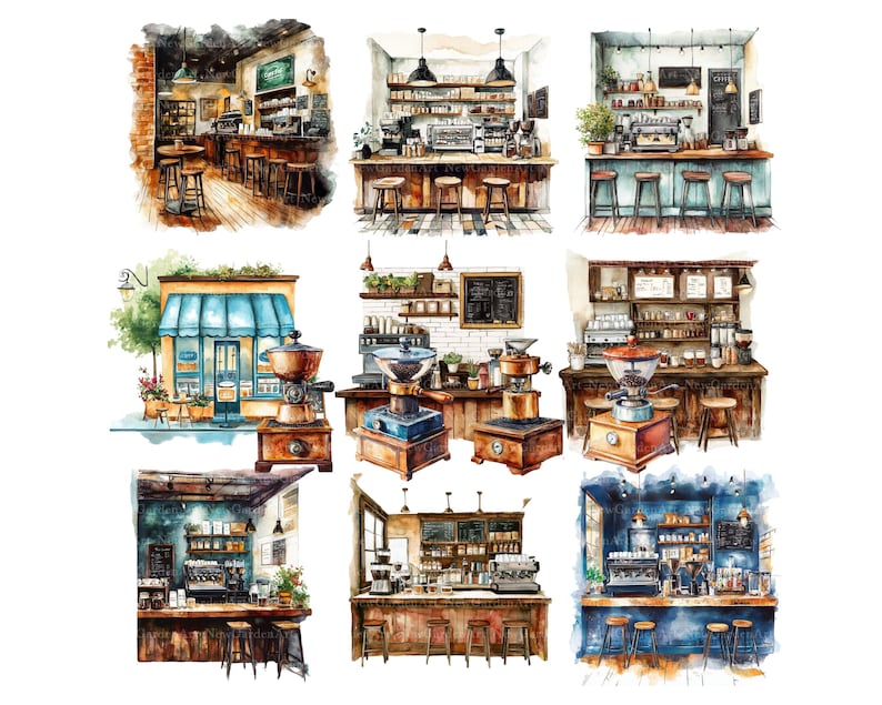 Watercolor Coffee Clipart Bundle, Coffee Png, Illustration, Latte Art ...