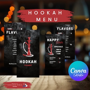 Shisha Bar Menükarte, bearbeitbare Canva Preisliste Vorlage für Ihr Shisha Angebot und Getränke mit vielen Variationen