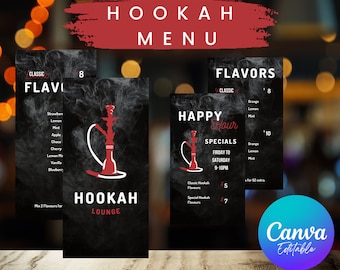 Hookah Bar Menu Card, Editable Canva Price List Template for Your Shisha Offer and Drinks with many Variations