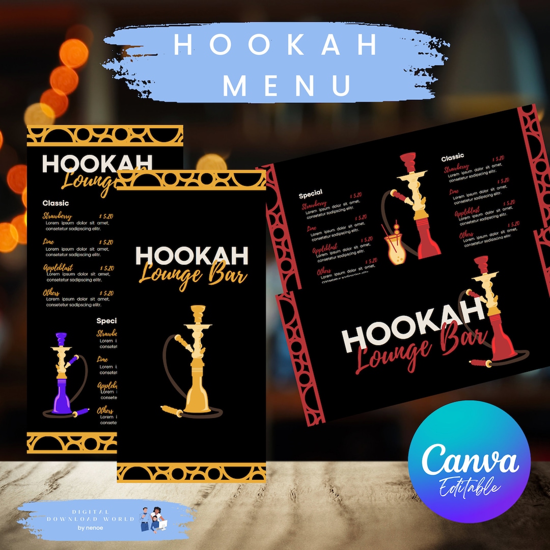 Hookah Bar Menu Card, Editable Canva Price List Template for Your