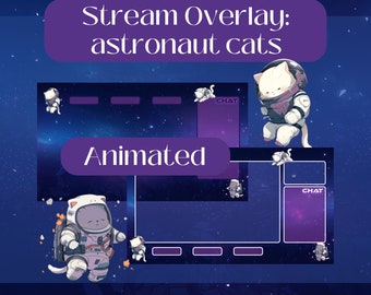 Animated sleepy Astronaut Cats Twitch/ Stream Overlay and Scenes - also suitable for VTubers