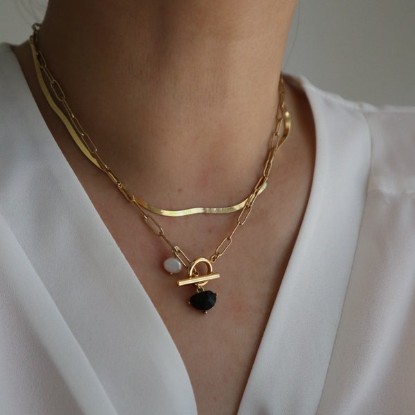 Surgical steel charm link necklace, Charm necklace, link chain necklace, Pendent necklace, Gold streel charm necklace, Daily necklace