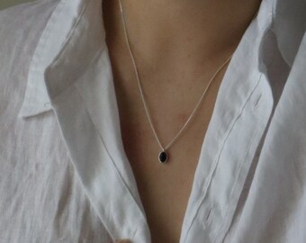 Minimalist Onyx Necklace: Sterling Silver or Gold Vermeil Chain