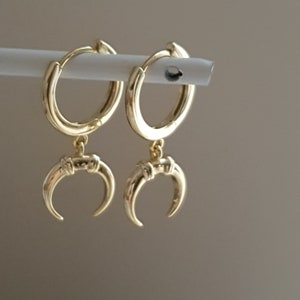 Sterling Silver Horn Hoop Earrings: Minimalist Dangle Charm