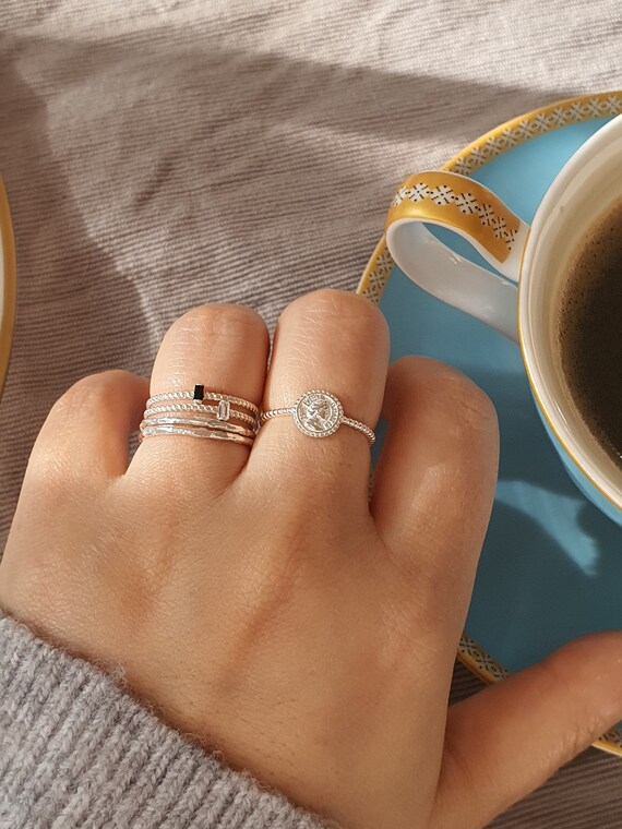 Elizabeth Coin Sterling Silver Ring - Dainty Minimalist Style - Etsy