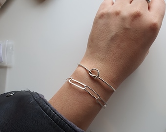 Pulsera de cadena con clip de plata de ley: eslabones llamativos, cadena italiana
