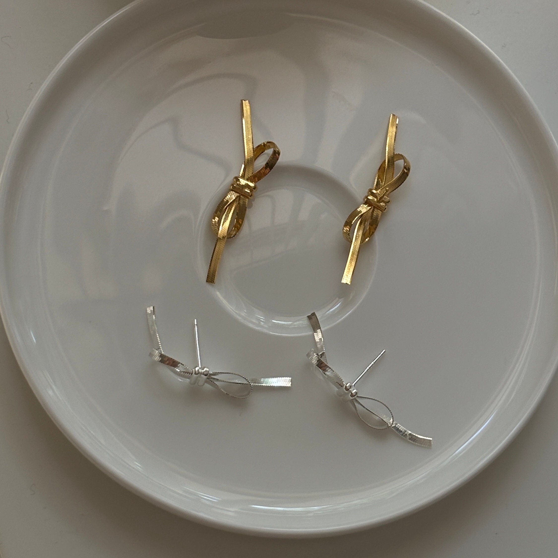 Silver Ribbon Earrings, Sterling Silver Ribbon Shaped