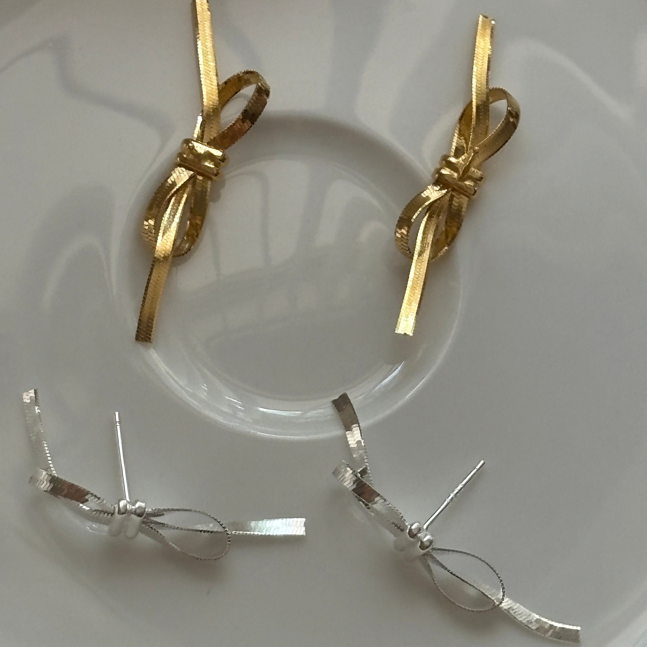 925 Sterling Silver Ribbon Bow Stud Earrings, Bow Earrings