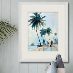 Original Watercolor Painting: Shoreline Fishing Under Palms – Coastal Beach Art bild 6
