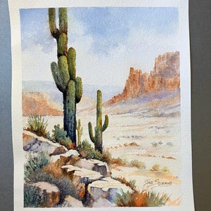 Original Watercolor Painting – Saguaro Ridge – Saguaro Cactus & Southwest Desert Landscape Art image 2