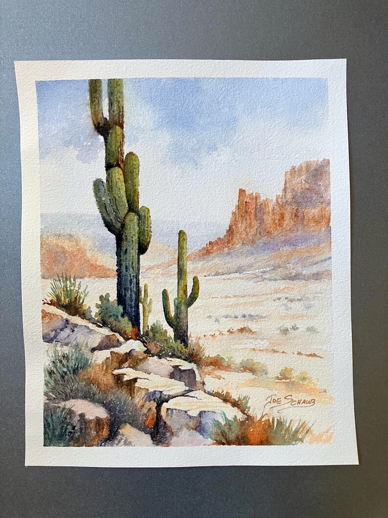 Original Watercolor Painting – Saguaro Ridge – Saguaro Cactus & Southwest Desert Landscape Art image 2