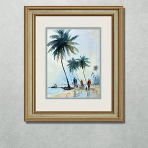 Original Watercolor Painting: Shoreline Fishing Under Palms – Coastal Beach Art bild 5