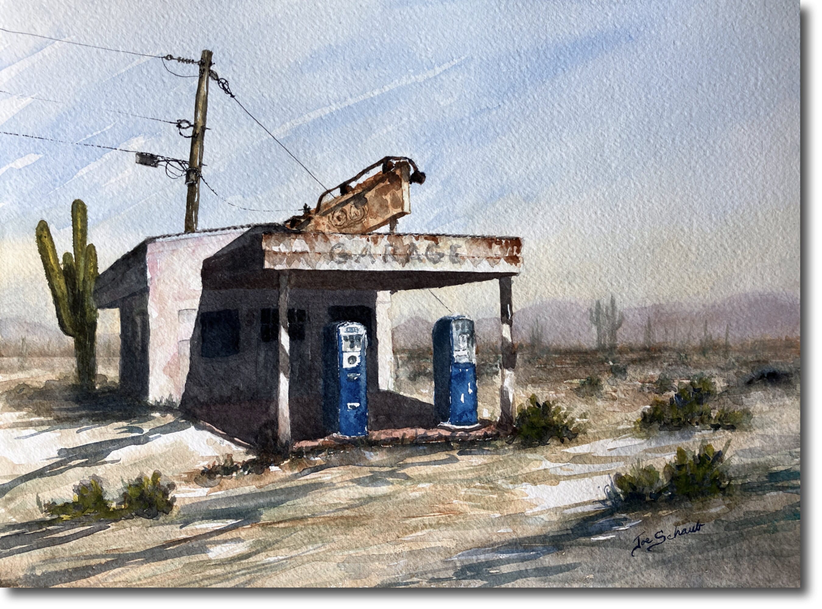 Old Gas Station Watercolor Painting Original 10 X 14 Quartzsite Arizona