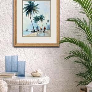 Original Watercolor Painting: Shoreline Fishing Under Palms – Coastal Beach Art bild 7