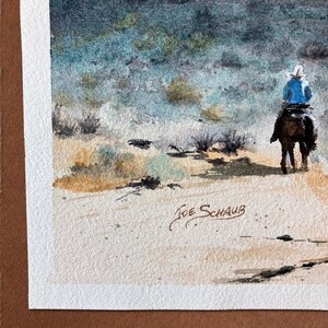 Original Watercolor Painting, Three Riders, Western Desert Landscape, Horse Art image 4