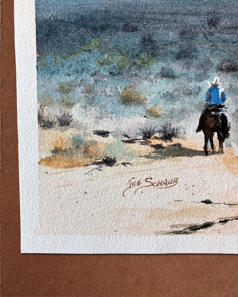 Original Watercolor Painting, Three Riders, Western Desert Landscape, Horse Art image 4