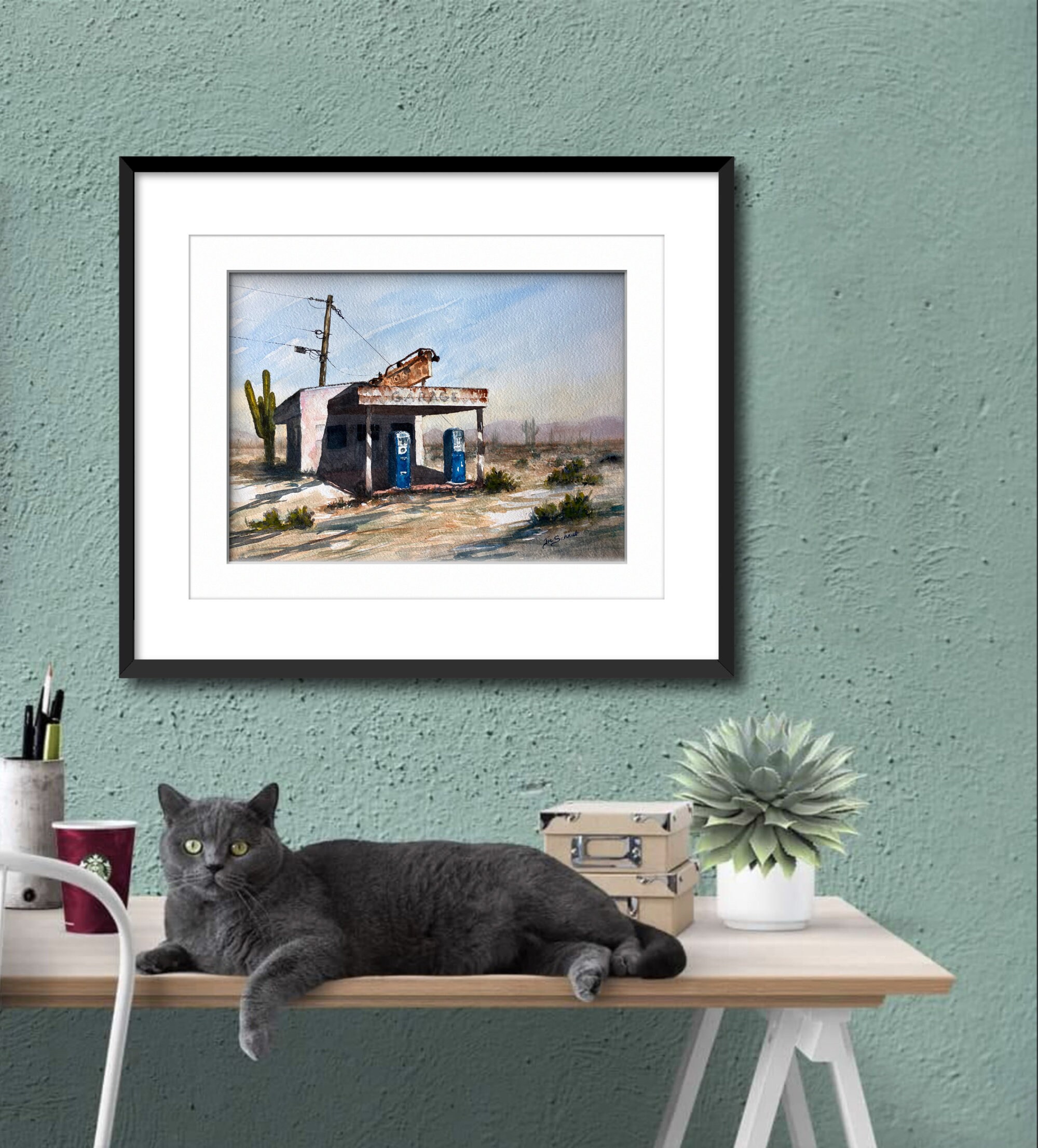 Old Gas Station Watercolor Painting Original 10 X 14 Quartzsite Arizona