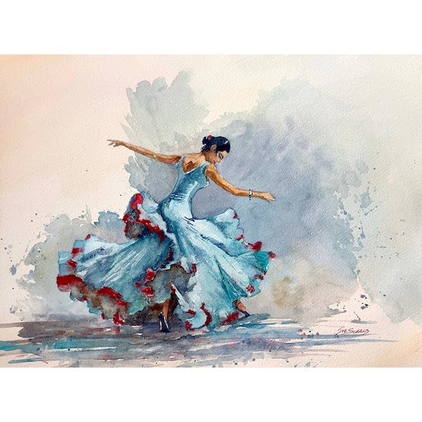 Original Watercolor Painting: Flamenco Dancer Spanish Cultural Wall Art