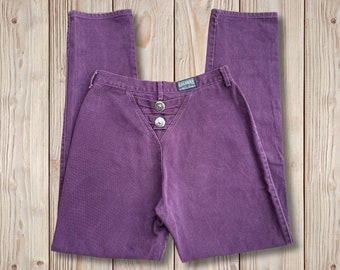 RoughRider Vintage 31W Women’s Jeans, Purple High Waist Western Denim, 80’s - 90’s Circle T Cowgirl Fashion Bareback USA Made Cotton Pants