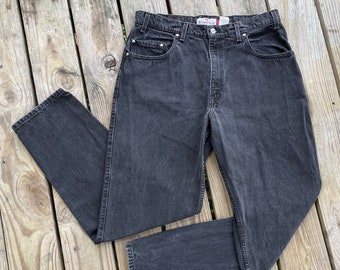 1990’s Vintage Levi's 545 Loose Fit Brown Tab Black Wash Denim Jeans Men’s 35X32 , Distressed Faded