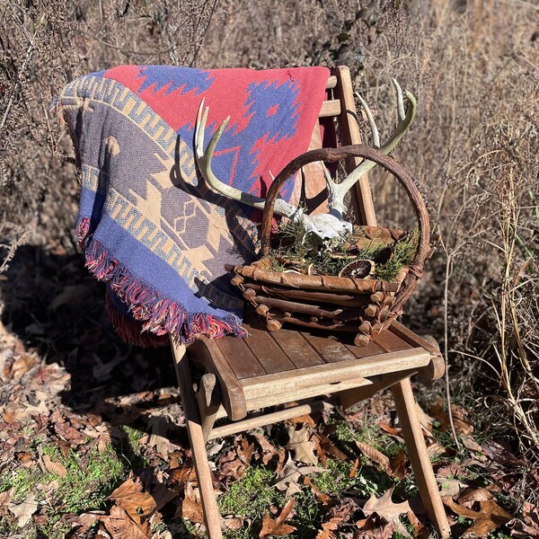 Antique Wooden Slats Folding Chair | Primitive Farmhouse Rustic Decor | Cabin Cottage Furniture | Vintage / Old Wooden Chair | Photo Prop