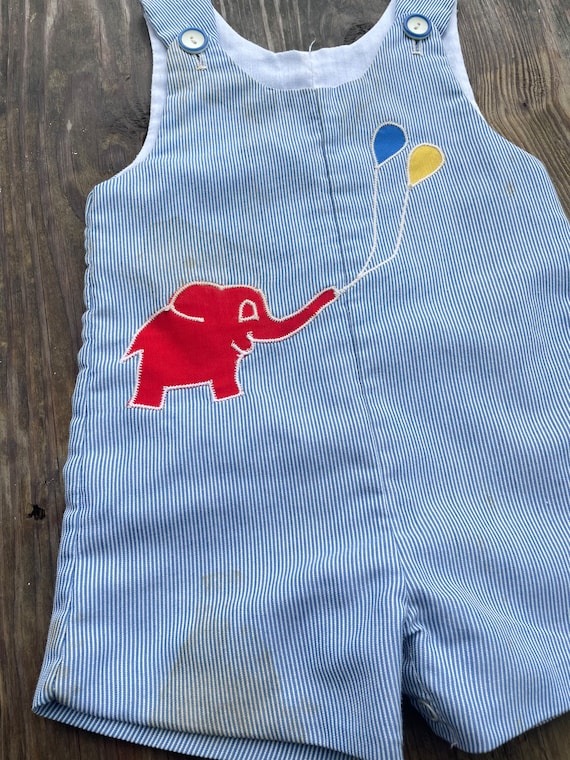 Vintage Alexis Striped 12 MO Overalls, Elephant w… - image 7