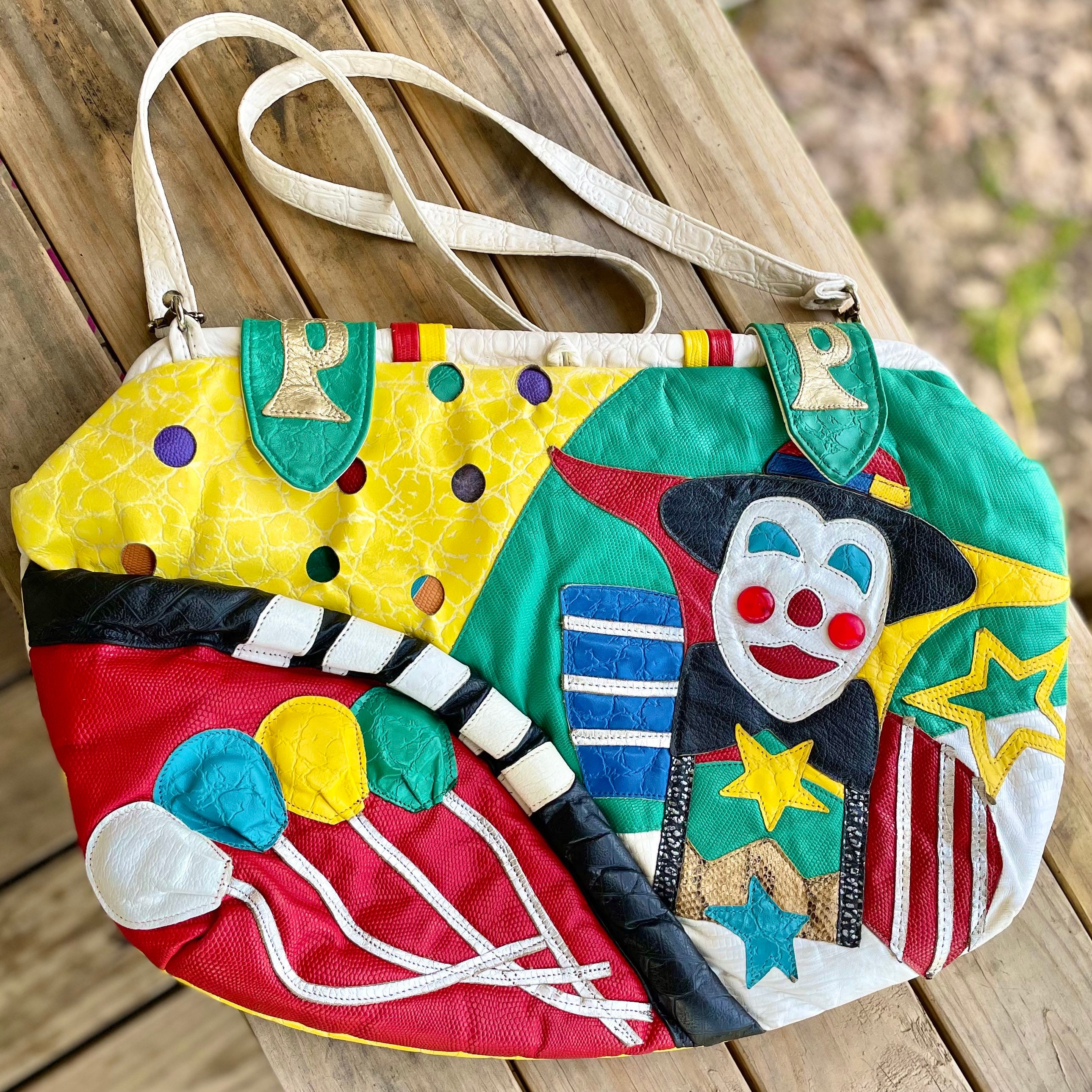 Vintage 80s Leather Clown Purse | 1980s 1990s Patchwork Vintage 80s Leather Clown Purse | 1980s 1990s Patchwork