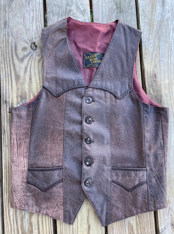 1990s Le Cuir Niko Brown Leather Vest Size Medium 