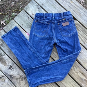 Vintage 80’s Wrangler Jeans Men’s Size 28, Blue Denim Cowboy Western, USA Made, Cowboy Cut Blue Jeans  13MWZ