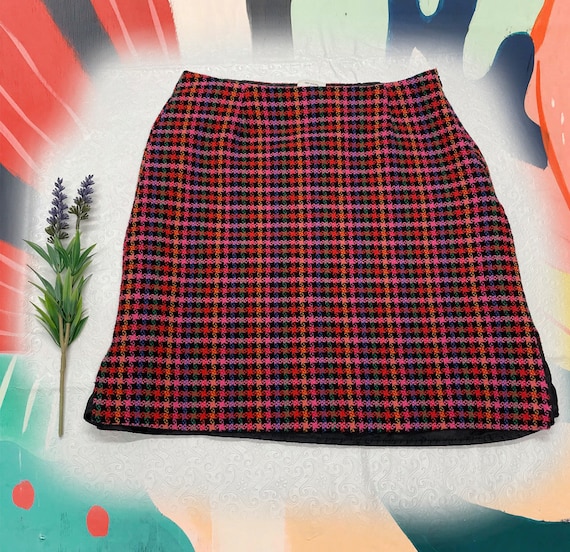 90's Vintage Colorful Houndstooth Plaid High Wais… - image 3