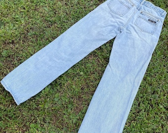 Cabellas High Waisted Plaid Lined Jeans / 90s Mom Jeans / Vintage Jeans / Fall  Clothes / 90s Light Wash / Rolled Denim / 28 Waist /vintage 