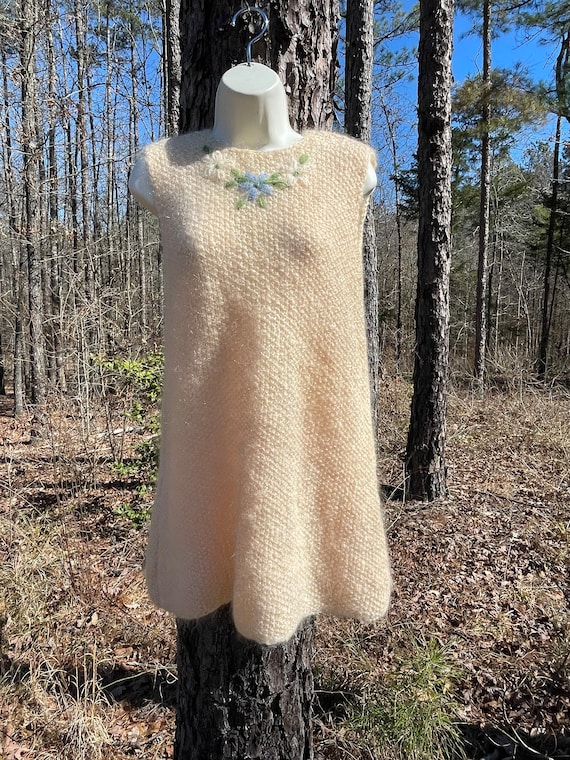 Handmade SM/Med Vintage Knit Cream Color Dress, C… - image 1