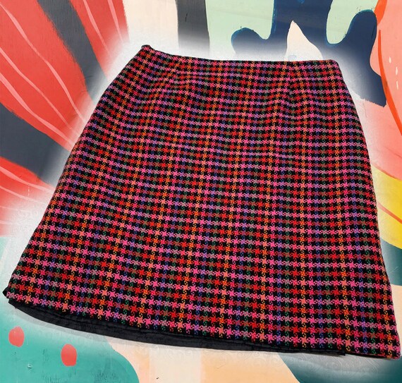 90's Vintage Colorful Houndstooth Plaid High Wais… - image 1