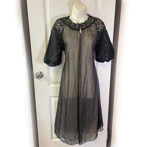 Vintage Vanity Fair Gown / Robe / Sheer Fabric / Blac… Gem