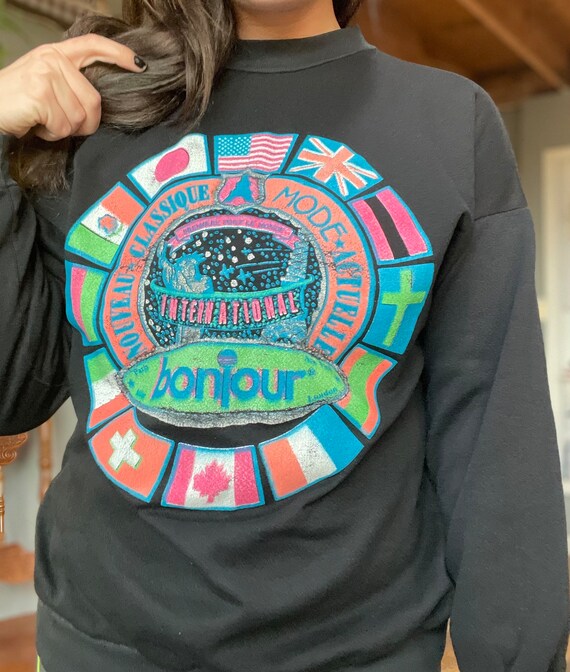 Vintage 1980’s Bonjour Brand Sweatshirt / Bonjour… - image 2