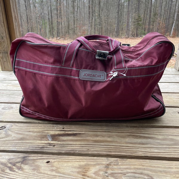 Vintage Jordache Travel Bag | Burgundy Red | Nylon Carry On Overnight Bag | Full Zip | Locking Vintage Luggage | Logo | 90s bag | Soft Shell