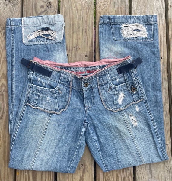 Vaqueros Chevignon de talle bajo Y2K de 33W para mujer Vaqueros desgastados Vintage ropa Punk Grunge pantalones vaqueros holgados de pierna recta Etsy Espana