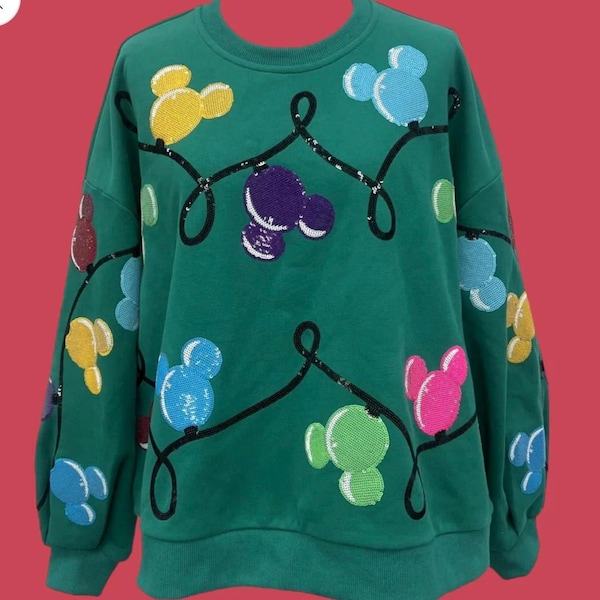 Christmas Mouse Adult  Sequin Lights Sweatshirt, Disney Christmas