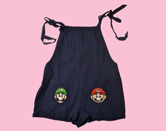 Mario Bros Romper, Embroidered Cartoon Outfit