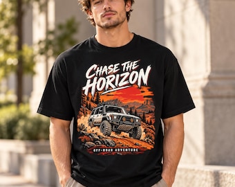 Off Road T-Shirt, Chase the Horizon 4x4 Graphic Tee, Retro Sunset Overlanding Shirt