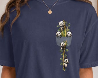 Cute Panda Pocket Shirt, Bamboo Panda Tee, Kawaii Panda Gift, Funny Animal Shirt, Wildlife Graphic Tee, Nature Lover Gift, Unisex