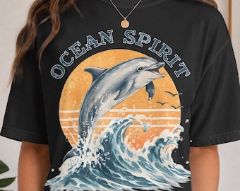 Dolphin T-Shirt, Ocean Spirit Shirt, Ride The Waves Tee, Retro Summer Beach Shirt, Marine Life Lover Gift, Coastal Graphic Unisex