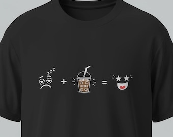 Funny Coffee Lover Shirt, Tired + Coffee = Happy Tee, Coffee Equation Graphic Shirt, Caffeine Addict Gift, Cute Iced Coffee T-Shirt