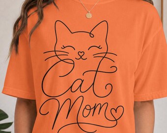 Cat Mom Shirt, Cute Cat Lover Gift, Minimalist Line Art Cat Tee, Cat Mama T-Shirt, Pet Mom Gift, Kitty Lover Graphic Tee